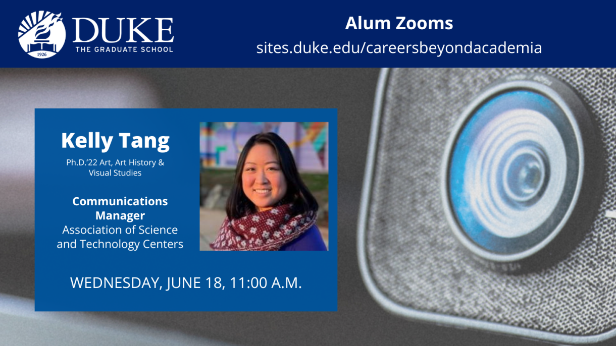 Alum Zoom with Kelly Tang, Ph.D. June 18, 11 am ET