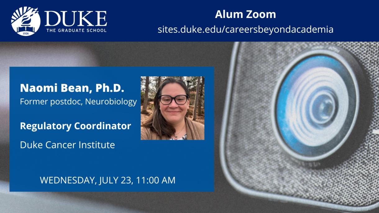 Alum Zoom with Naomi Bean, PhD, 7/23, 11 am ET