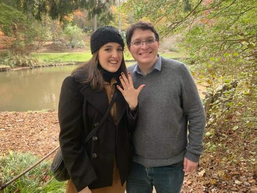 Jess and her husband Michael Manset, J.D.‘19, after their proposal in Duke Gardens