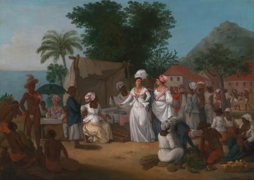 A Linen Market with a Linen-stall and Vegetable Seller in the West Indies ca. 1780 by Agostino Brunias