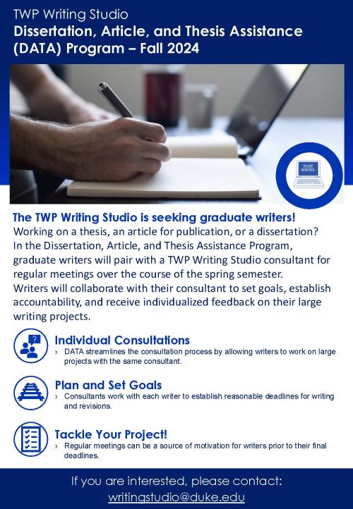 Dissertation, Article, and Thesis Assistance Program, fall 2024